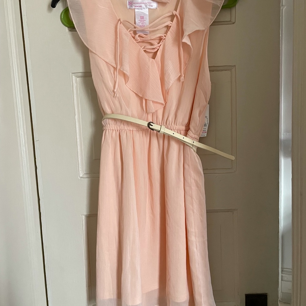 Light peach cute ruffled dress with belt, donating 9/14